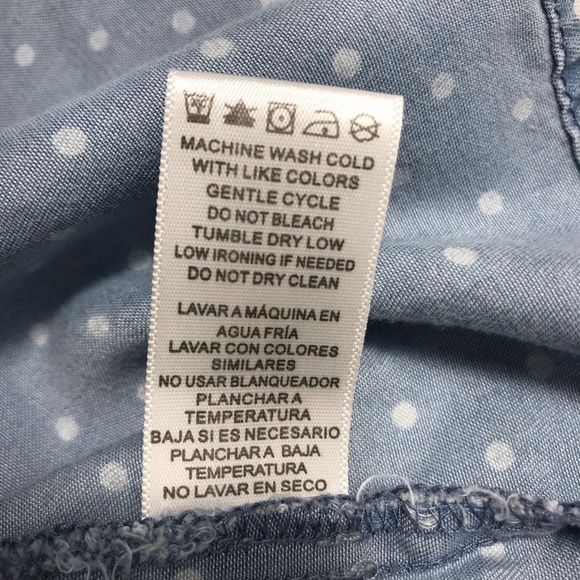 Love 8³ Chambray Blue & White Polka Dot V-Neck Ruffled Sleeve Blouse - Picture 10 of 12